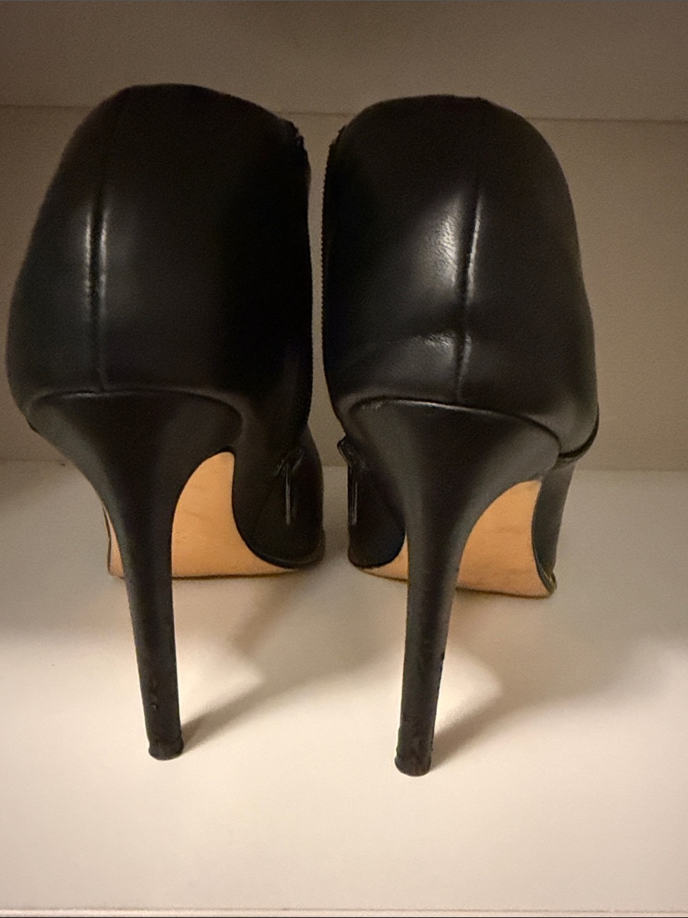 BCBGeneration Black Leather Pointed Toe Stiletto Booties with Gold Accent - Picture 3 of 3